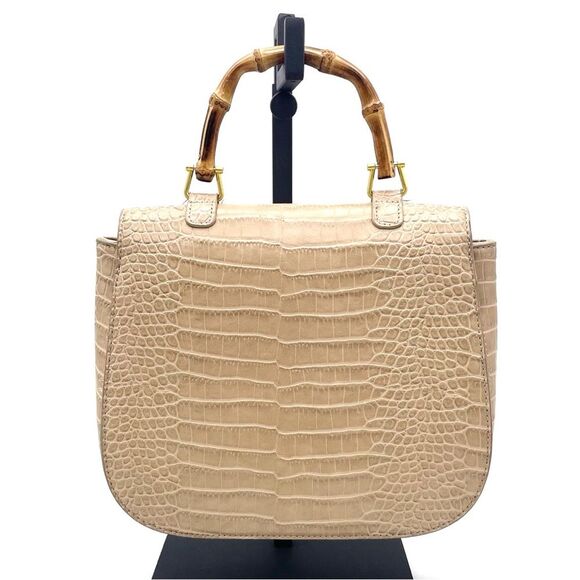 Fawn Design The Bamboo Shoulder Bag in Latte Faux Croc Purse Limited Edition NEW - Picture 4 of 16